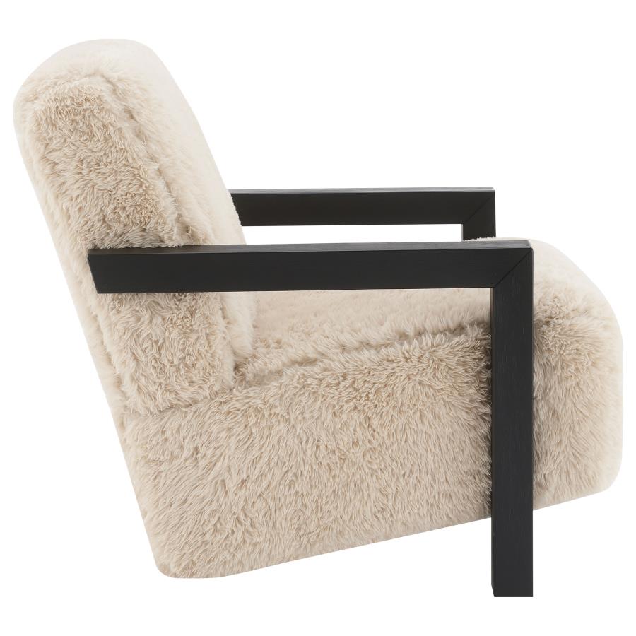 Fitzroy Faux Fur Upholstered Chair Solid Wood Arms Latte - 907533