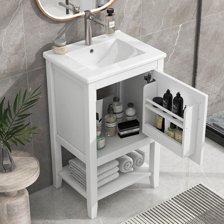 Modern Bathroom Vanity With Sink, Soft-Closing Door And Open Shelf
