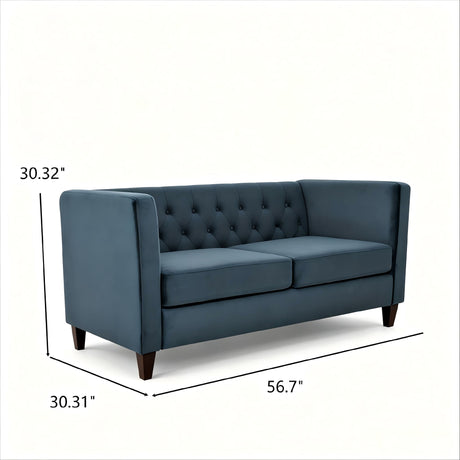 Button Tufted Loveseat, Upholstered 2 Seater With Square Arm For Living Room - Navy Blue