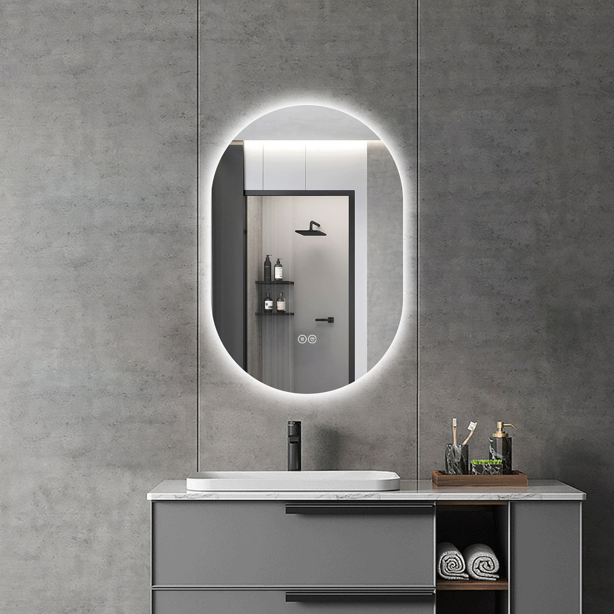 Smart Wall Mounted LED Touch Screen Mirror With Anti-Fog Function And Adjustable Lighting