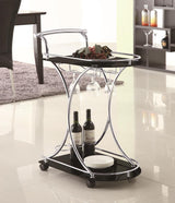 Elfman 2-tier Glass Shelf Metal Bar Cart Black and Chrome - 910001