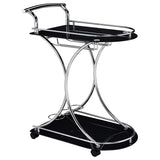Elfman 2-tier Glass Shelf Metal Bar Cart Black and Chrome - 910001