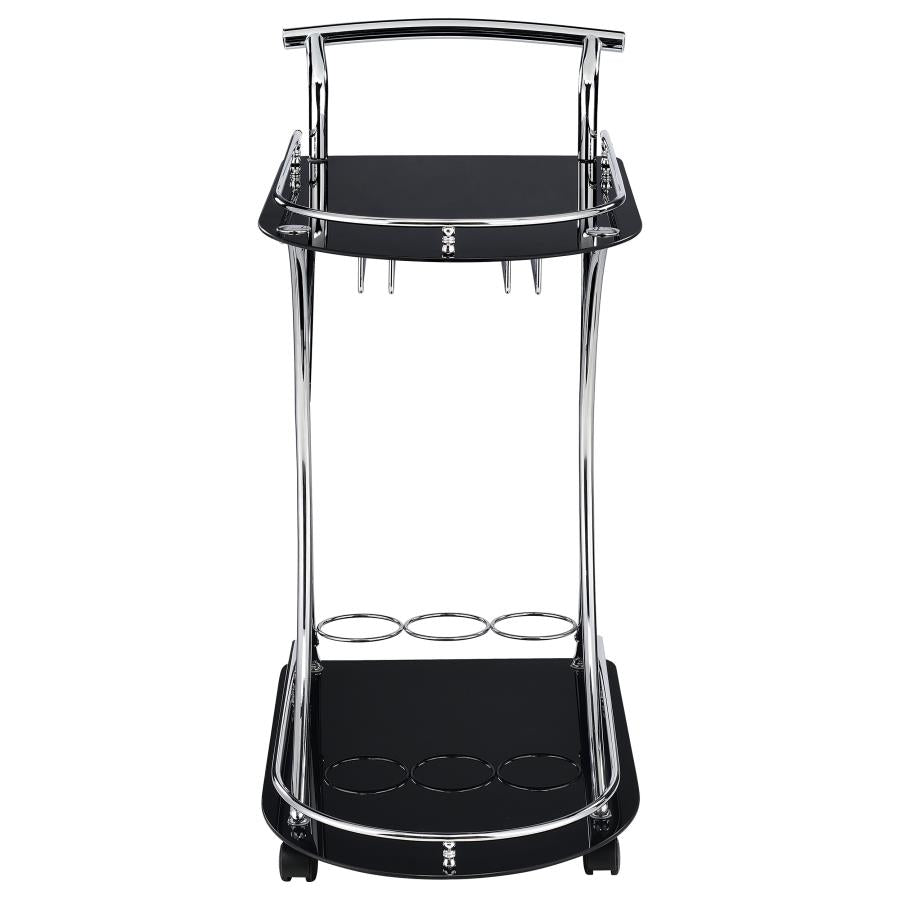 Elfman 2-tier Glass Shelf Metal Bar Cart Black and Chrome - 910001