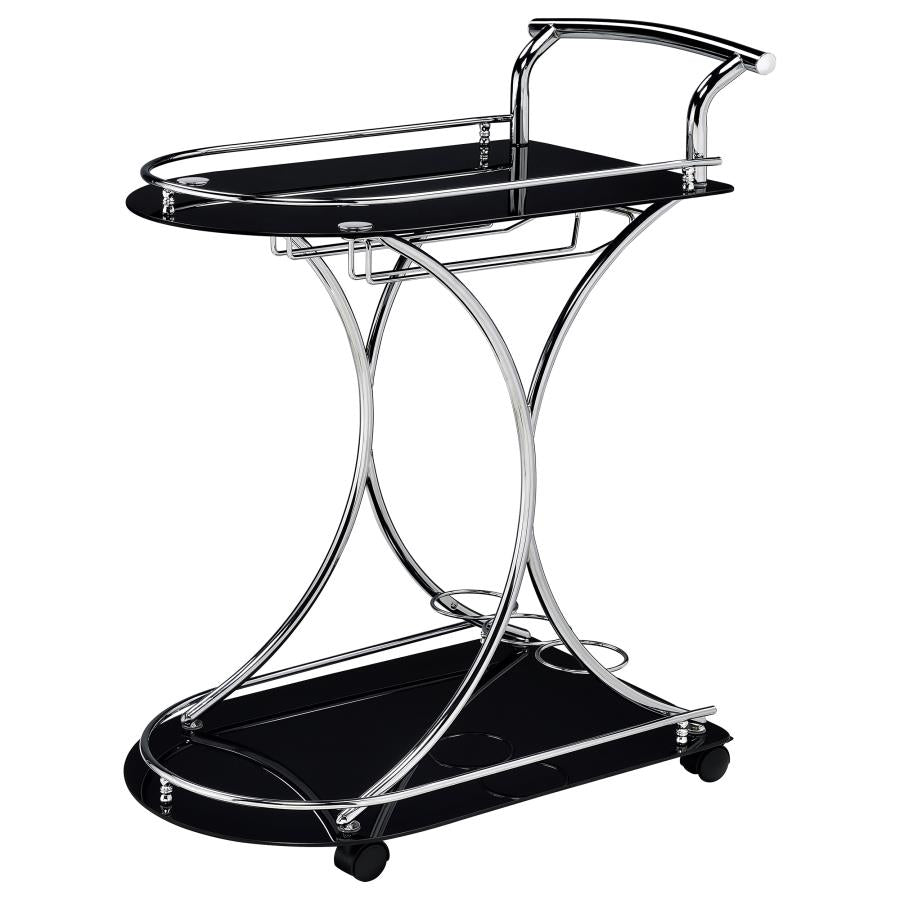 Elfman 2-tier Glass Shelf Metal Bar Cart Black and Chrome - 910001