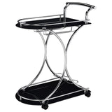 Elfman 2-tier Glass Shelf Metal Bar Cart Black and Chrome - 910001