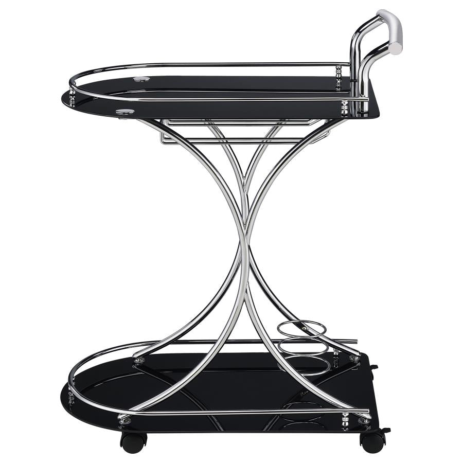 Elfman 2-tier Glass Shelf Metal Bar Cart Black and Chrome - 910001