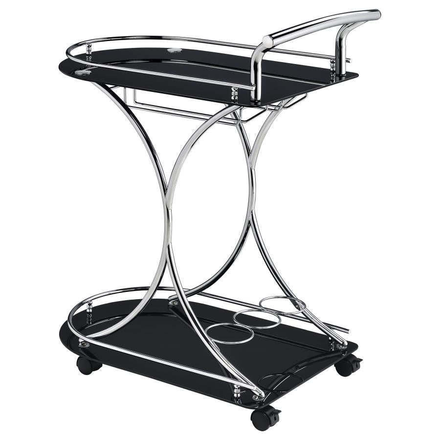 Elfman 2-tier Glass Shelf Metal Bar Cart Black and Chrome - 910001
