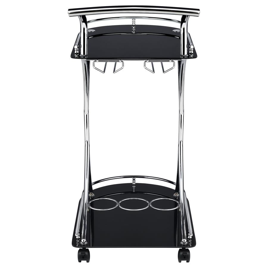 Elfman 2-tier Glass Shelf Metal Bar Cart Black and Chrome - 910001