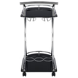Elfman 2-tier Glass Shelf Metal Bar Cart Black and Chrome - 910001