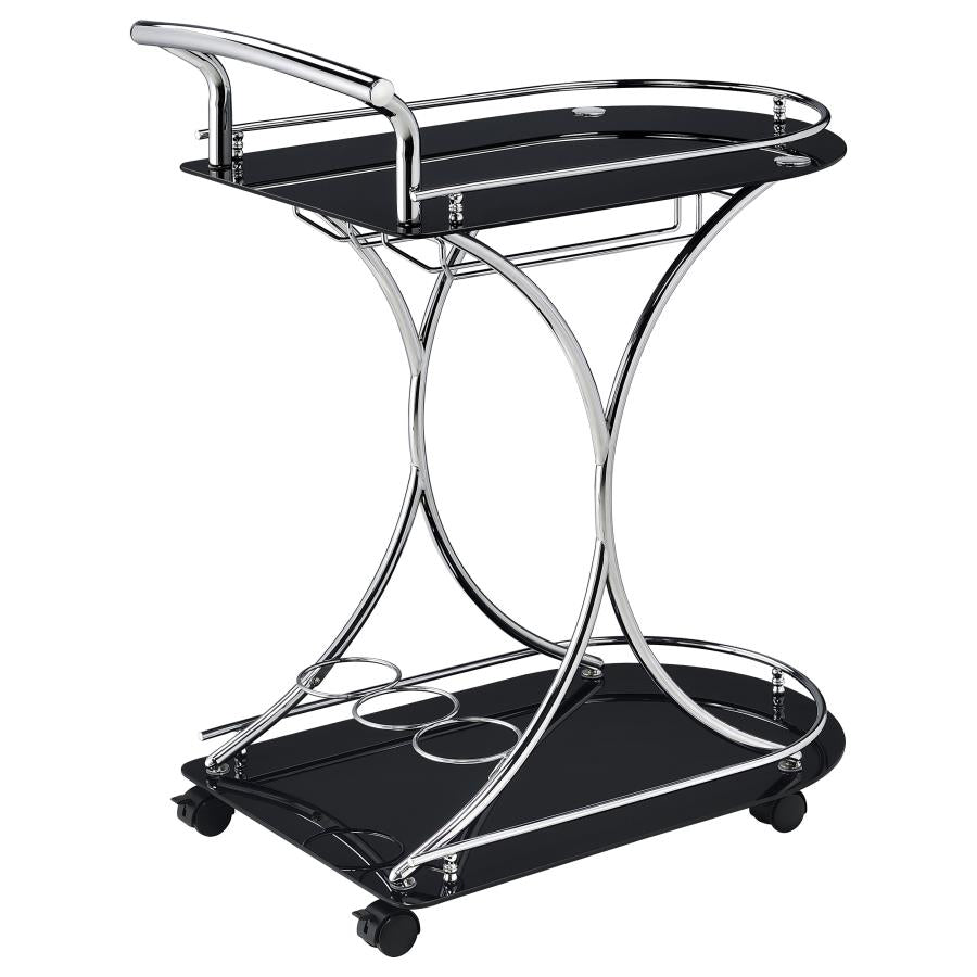 Elfman 2-tier Glass Shelf Metal Bar Cart Black and Chrome - 910001