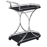 Elfman 2-tier Glass Shelf Metal Bar Cart Black and Chrome - 910001