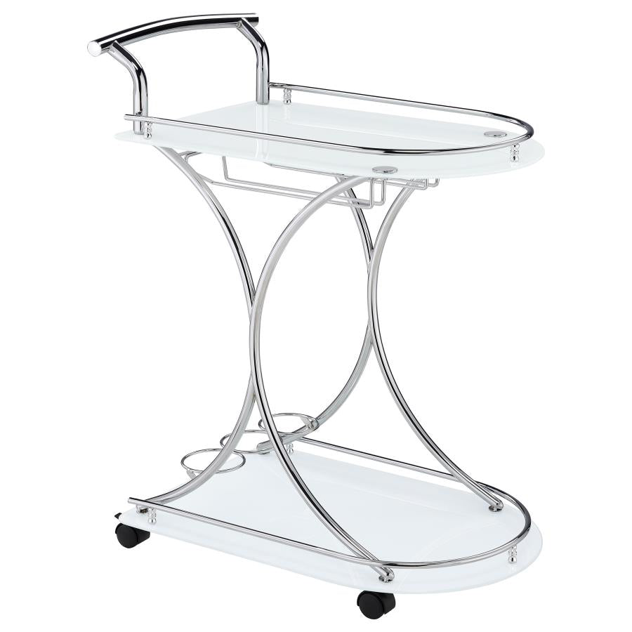 Elfman 2-tier Glass Shelf Metal Bar Cart White and Chrome - 910002