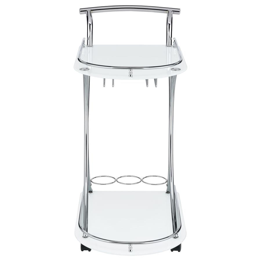 Elfman 2-tier Glass Shelf Metal Bar Cart White and Chrome - 910002