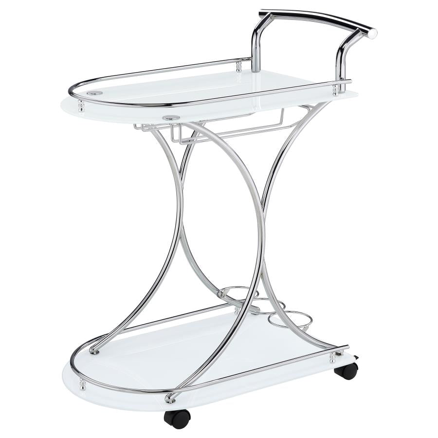 Elfman 2-tier Glass Shelf Metal Bar Cart White and Chrome - 910002