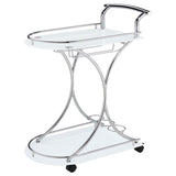 Elfman 2-tier Glass Shelf Metal Bar Cart White and Chrome - 910002