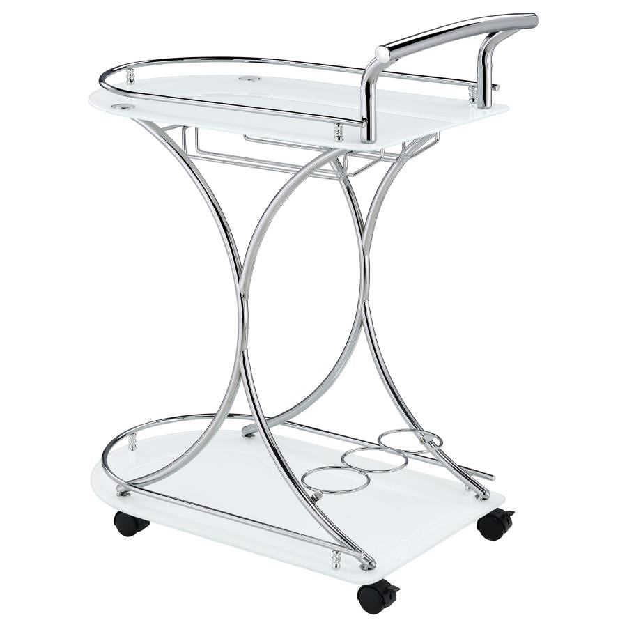 Elfman 2-tier Glass Shelf Metal Bar Cart White and Chrome - 910002