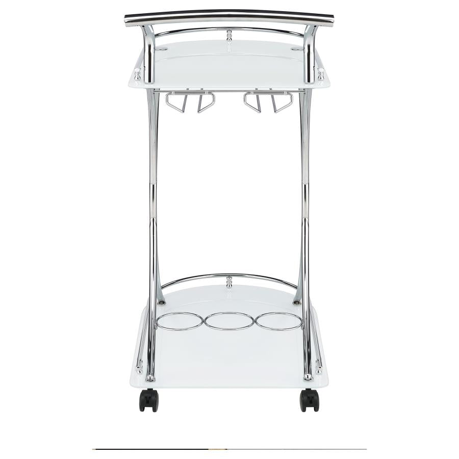 Elfman 2-tier Glass Shelf Metal Bar Cart White and Chrome - 910002