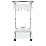 Elfman 2-tier Glass Shelf Metal Bar Cart White and Chrome - 910002