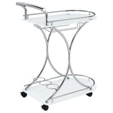 Elfman 2-tier Glass Shelf Metal Bar Cart White and Chrome - 910002