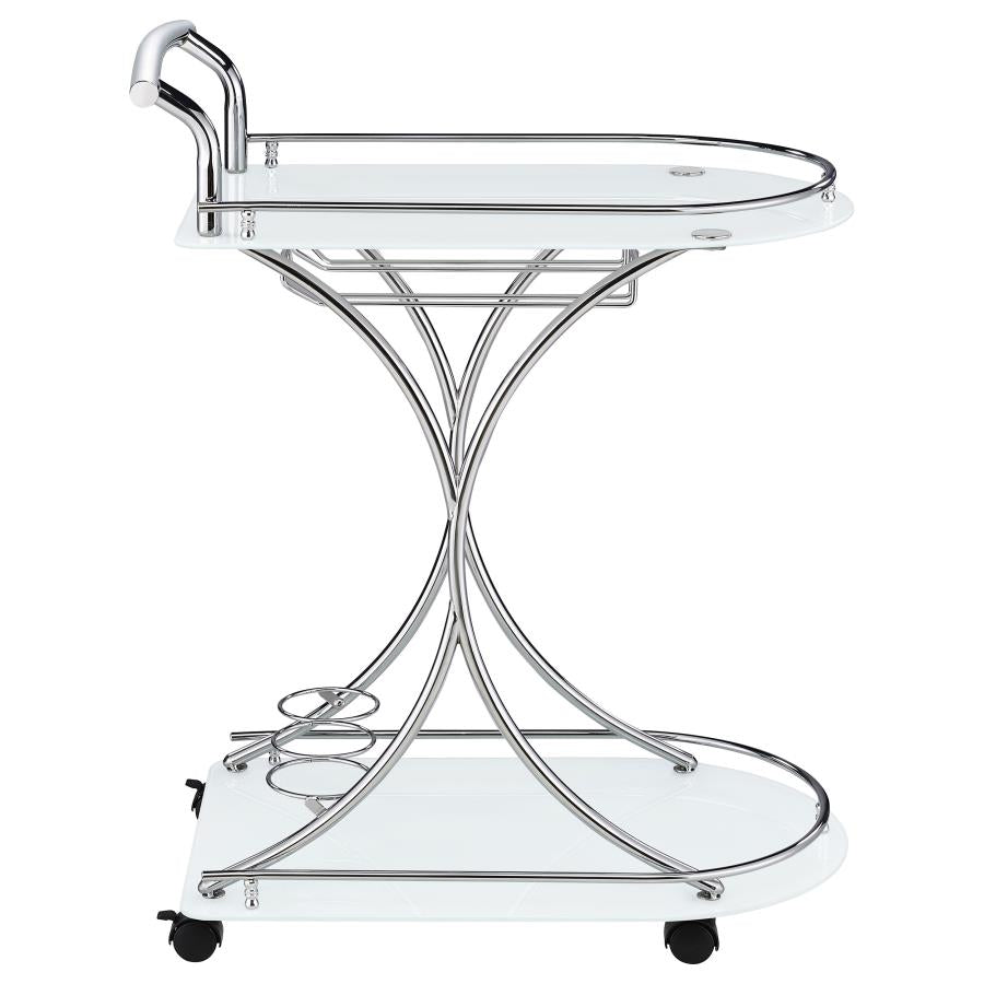 Elfman 2-tier Glass Shelf Metal Bar Cart White and Chrome - 910002