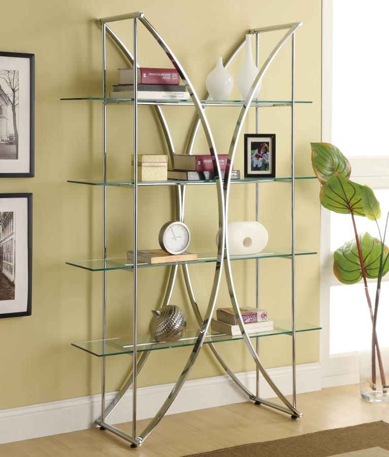 Larson 73-inch 4-shelf Glass Bookshelf Chrome - 910050
