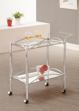 Shadix 2-tier Rectangular Glass Shelf Metal Bar Cart Chrome - 910077