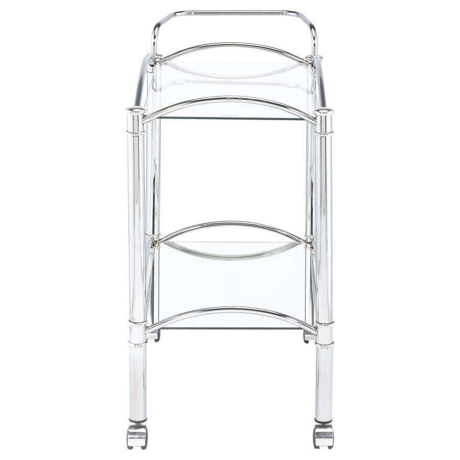 Shadix 2-tier Rectangular Glass Shelf Metal Bar Cart Chrome - 910077
