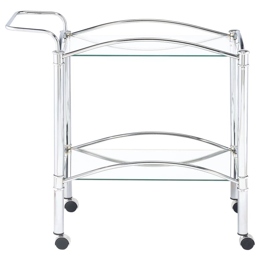 Shadix 2-tier Rectangular Glass Shelf Metal Bar Cart Chrome - 910077