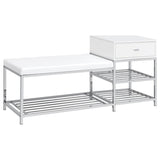 Siega 1-Drawer Shoe Storage Entryway Bench White High Gloss and Chrome - 910223