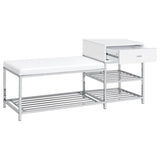 Siega 1-Drawer Shoe Storage Entryway Bench White High Gloss and Chrome - 910223