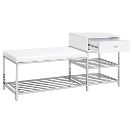 Siega 1-Drawer Shoe Storage Entryway Bench White High Gloss and Chrome - 910223