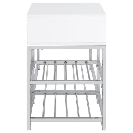 Siega 1-Drawer Shoe Storage Entryway Bench White High Gloss and Chrome - 910223