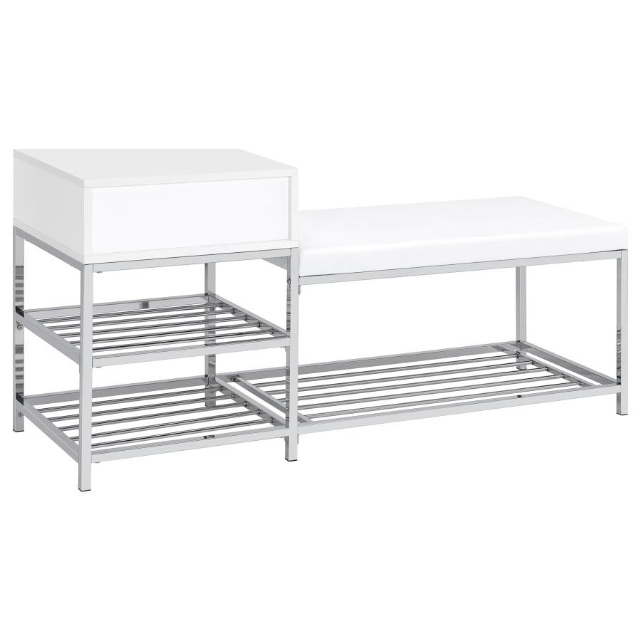 Siega 1-Drawer Shoe Storage Entryway Bench White High Gloss and Chrome - 910223