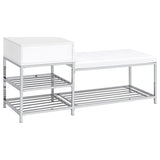 Siega 1-Drawer Shoe Storage Entryway Bench White High Gloss and Chrome - 910223