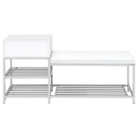 Siega 1-Drawer Shoe Storage Entryway Bench White High Gloss and Chrome - 910223
