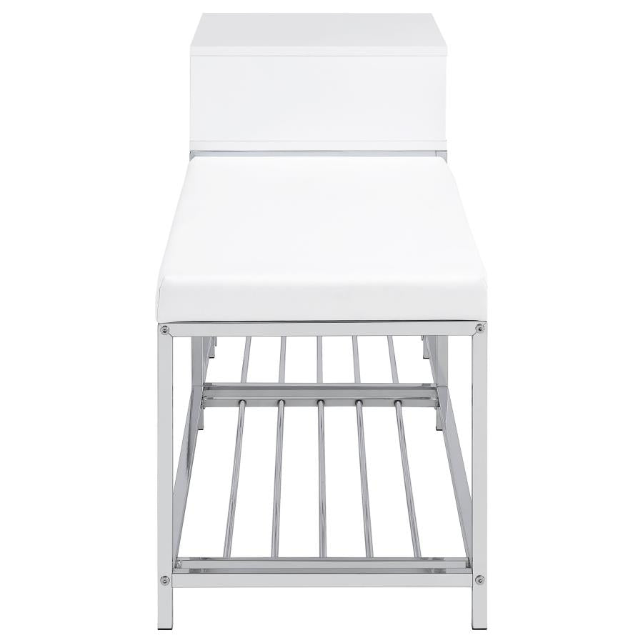 Siega 1-Drawer Shoe Storage Entryway Bench White High Gloss and Chrome - 910223