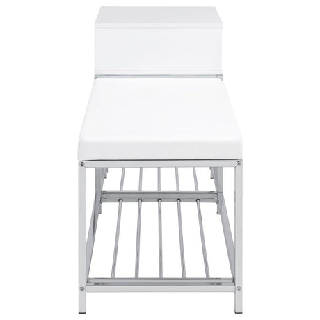 Siega 1-Drawer Shoe Storage Entryway Bench White High Gloss and Chrome - 910223