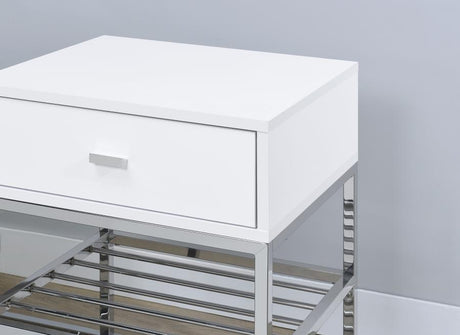 Siega 1-Drawer Shoe Storage Entryway Bench White High Gloss and Chrome - 910223
