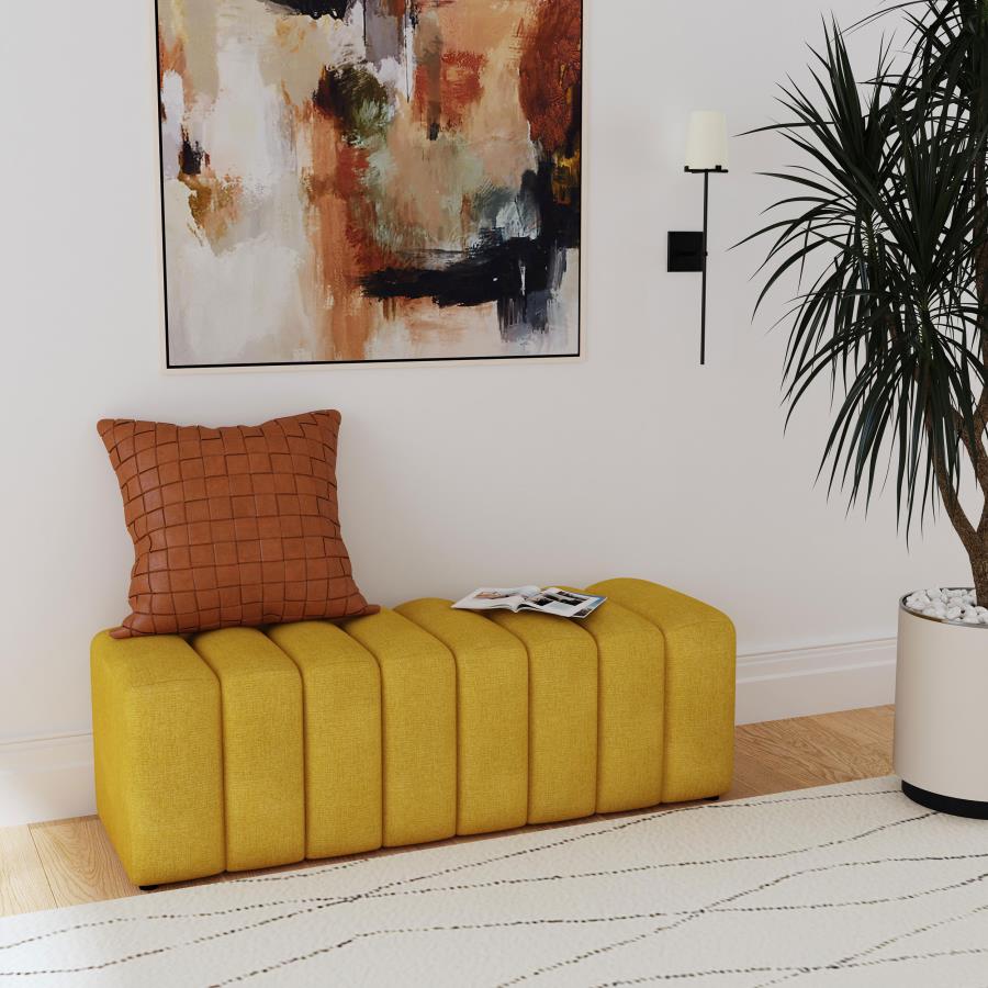Summer Fabric Upholstered Tufted Accent Bench Mustard Yellow - 910292