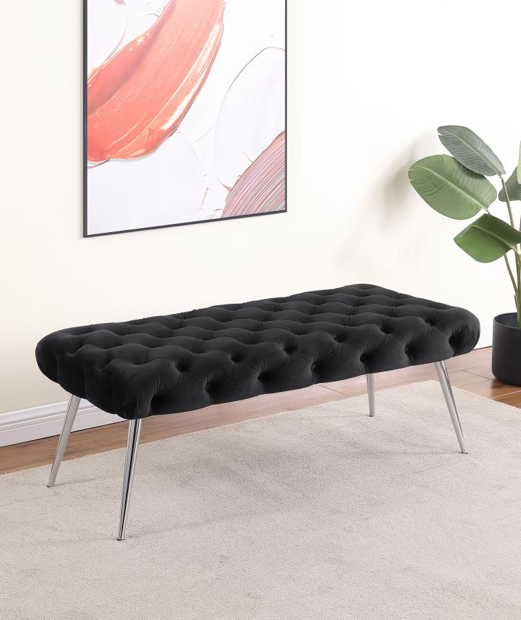 Ella Upholstered Tufted Bench Stainless Steel Legs Black - 910333