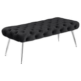 Ella Upholstered Tufted Bench Stainless Steel Legs Black - 910333