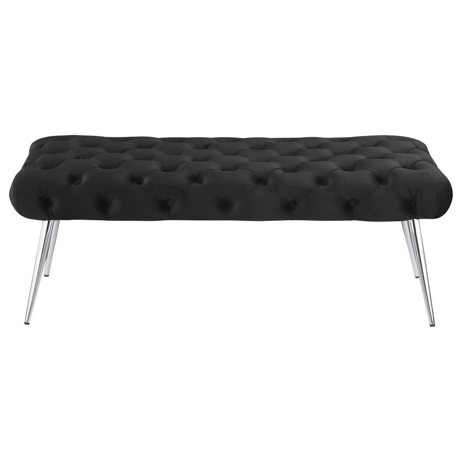 Ella Upholstered Tufted Bench Stainless Steel Legs Black - 910333
