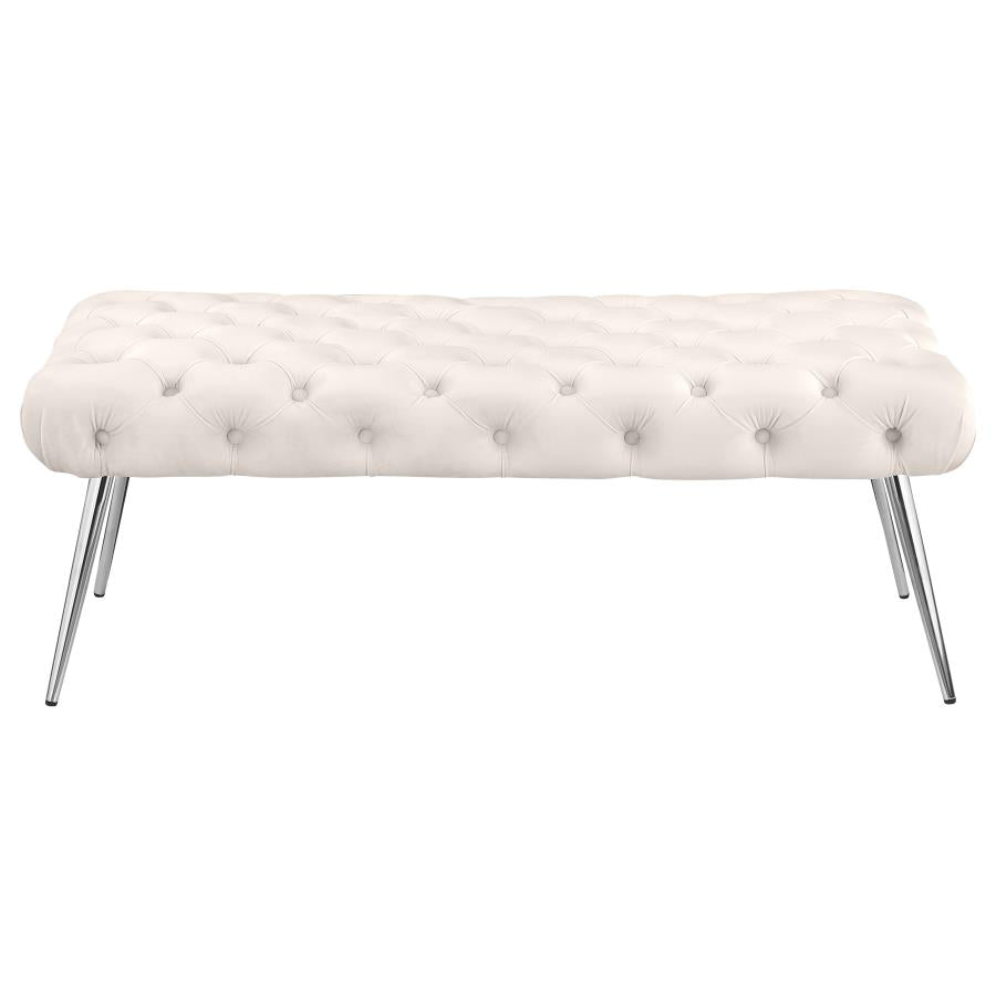 Ella Upholstered Tufted Bench Stainless Steel Legs Ivory - 910334
