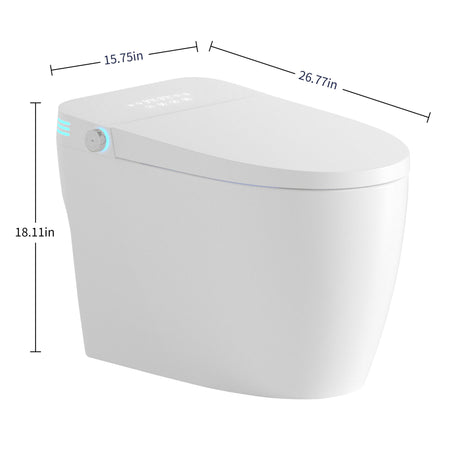 Tankless Smart Toilet With Bidet Built In, 1 Piece Bidet Toilet Seat, Auto Flush, Auto Open / Close, Heated Seat, Warm Water And Dry, Adjustable Temp, Remote Control Side Know - White