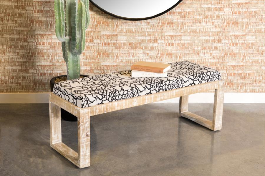 Aiden Fabric Upholstered Accent Bench Distressed White - 914138