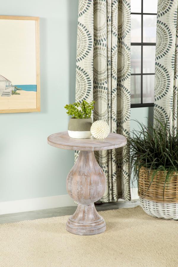 Dianella Round Pedestal Base Accent Side Table White Washed - 915107