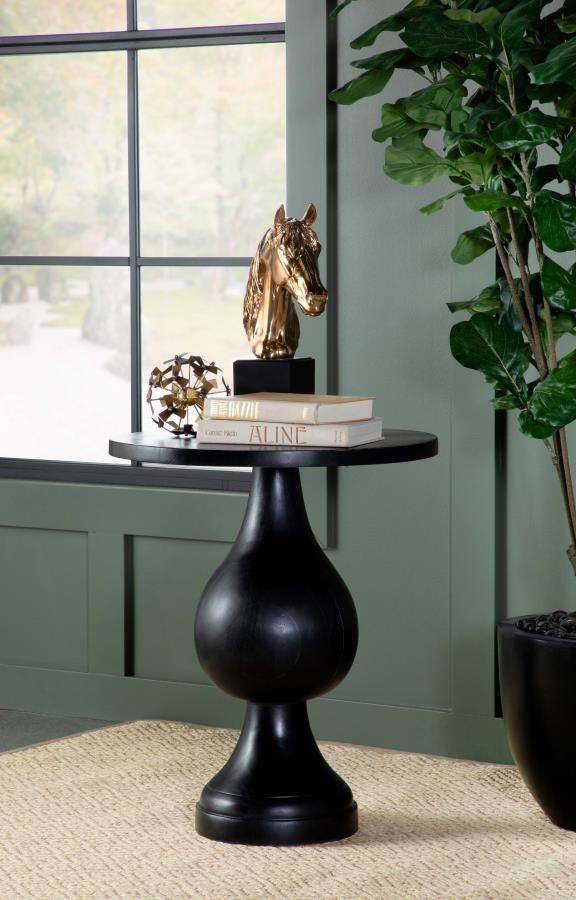 Dianella Round Pedestal Base Accent Side Table Black Stain - 915108