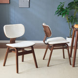 Modern Boucle Fabric Upholstered Side Chair, Bentwood Frame - White / Walnut