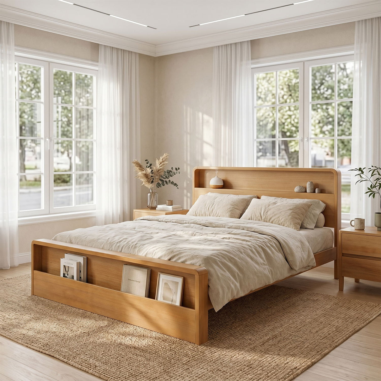 Bed Frame With Dual Open Storage Headboard And Footboard