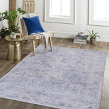 Maval - 8' X 10' Washable Area Rug - Blue / Cream